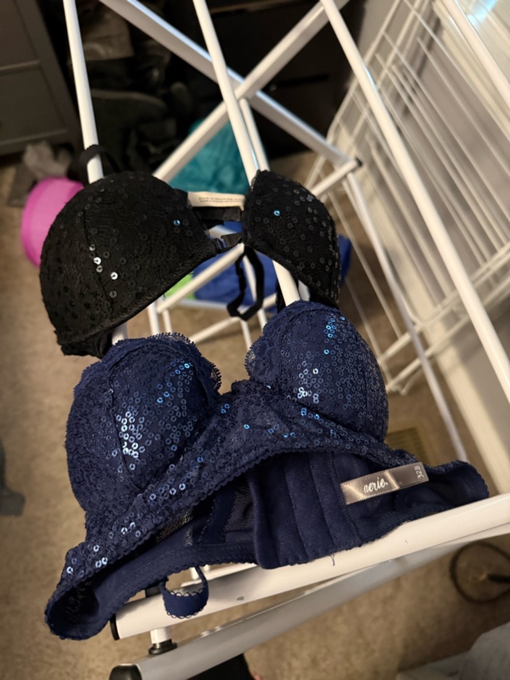 Aerie sequin navy and black limited edition bras (set of 2)